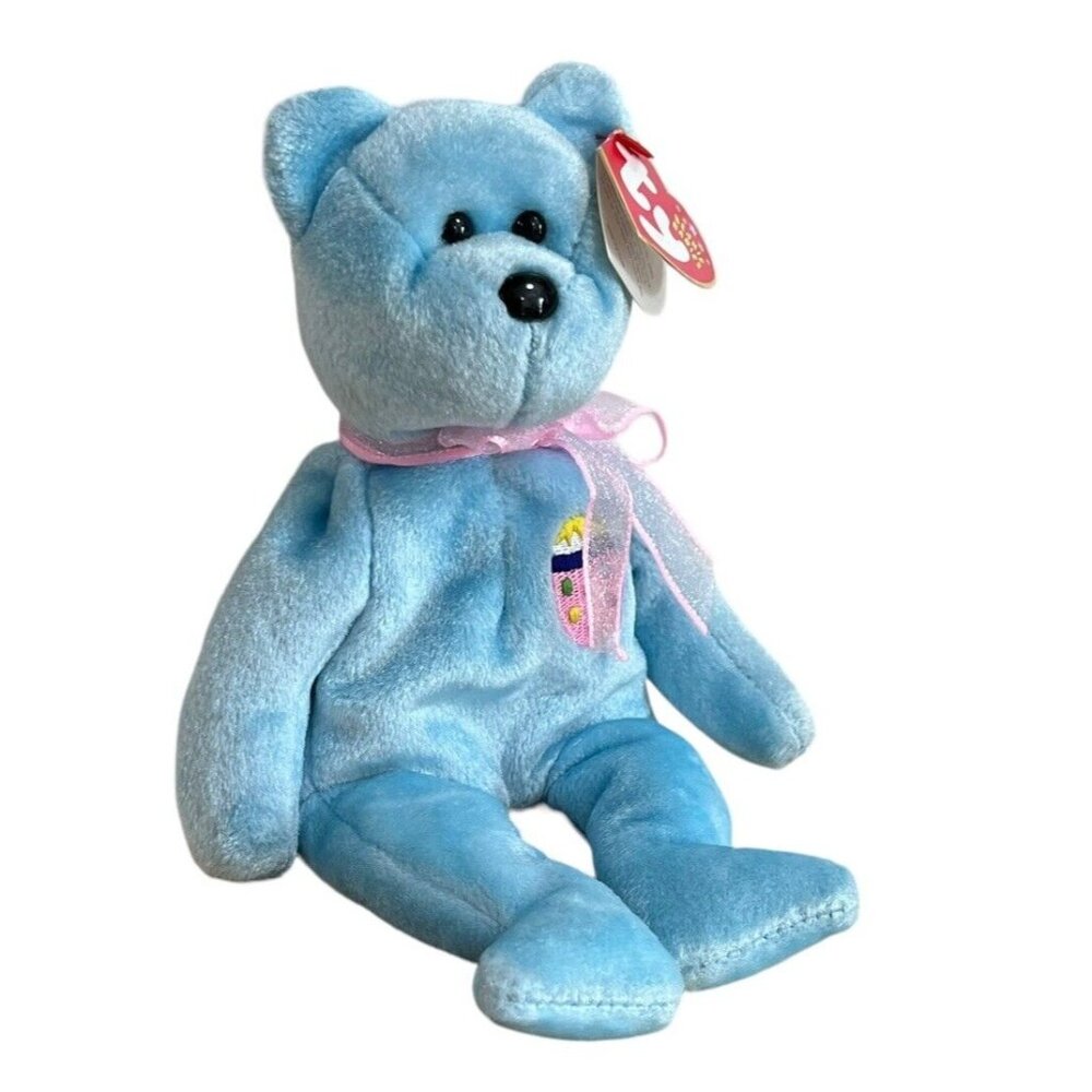 TY Beanie Baby 2001 EGGS II (2) the Blue Easter Bear Retired With Ear Tag‎